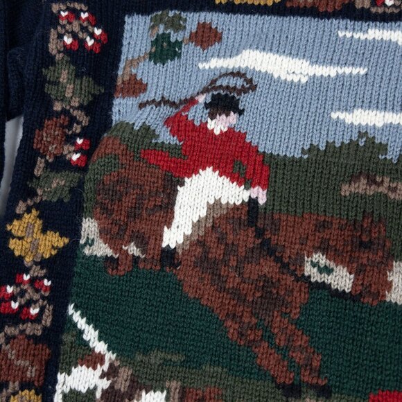 Vintage South Wool Sweater Adult Large Horse Equestrian Hand Knit Uruguay 80s - Picture 5 of 14